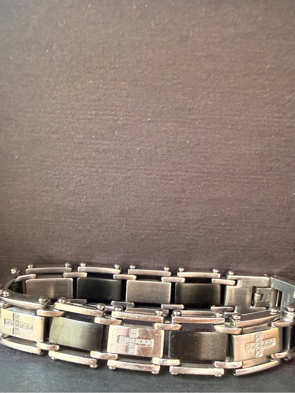 VTG Cross Link Bracelet in Black and Silver Stainless Steel Diamond - Picture 7 of 17